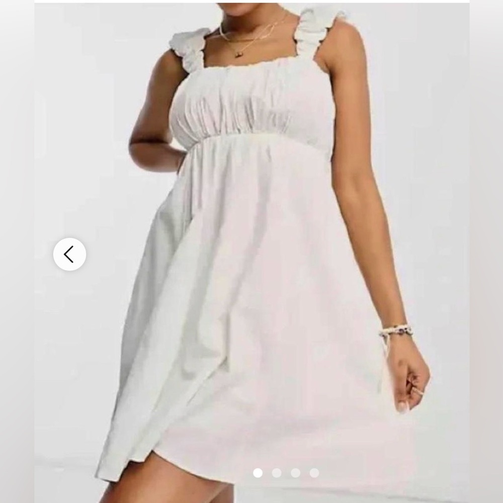 Abercrombie & Fitch Puff Strap Babydoll Linen Mini Dress In Cream Size Large